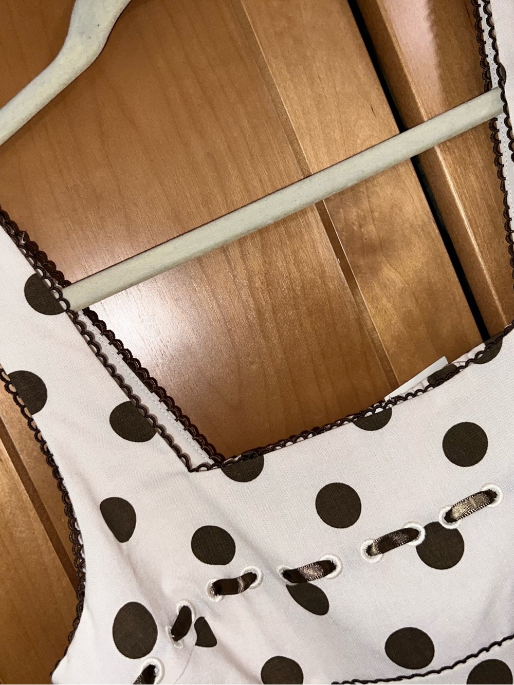 Jacqui E Cream Dress with Brown Polka Dots - Picture 7 of 7